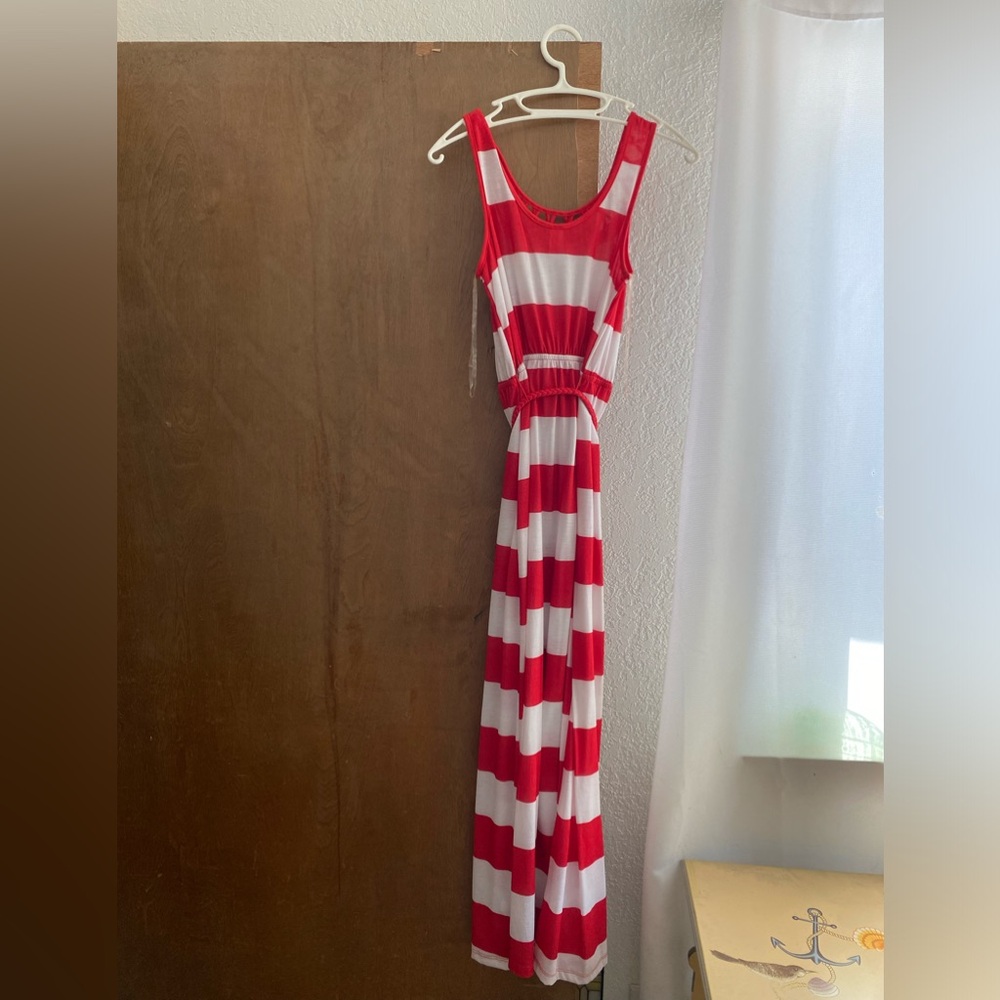 Long red and white dress